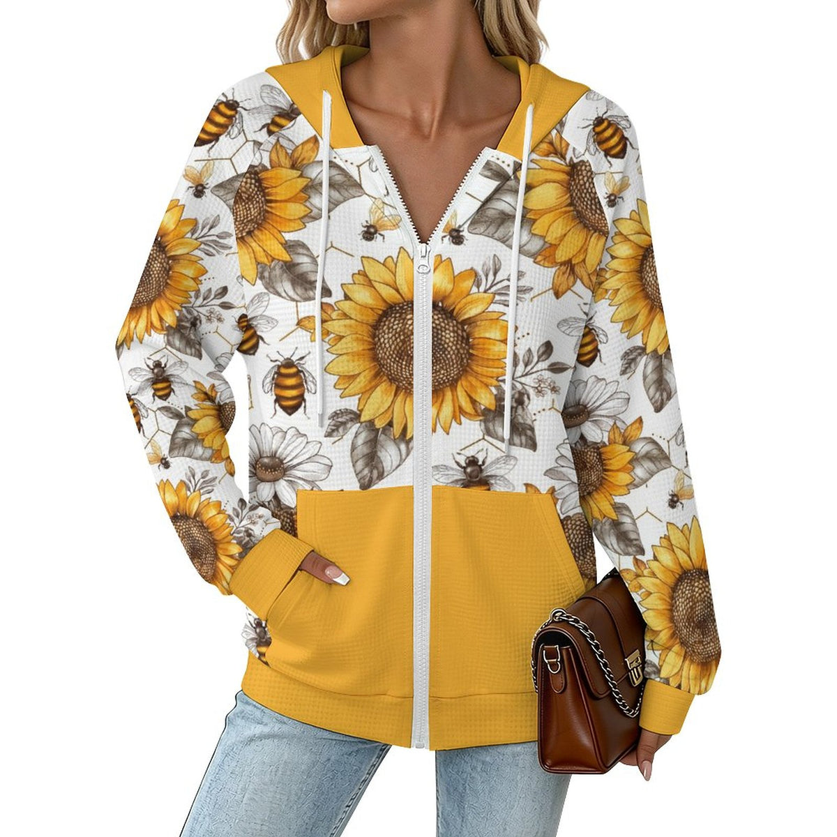 Sunflowers & Bees | Hoodie Zipper Sweater