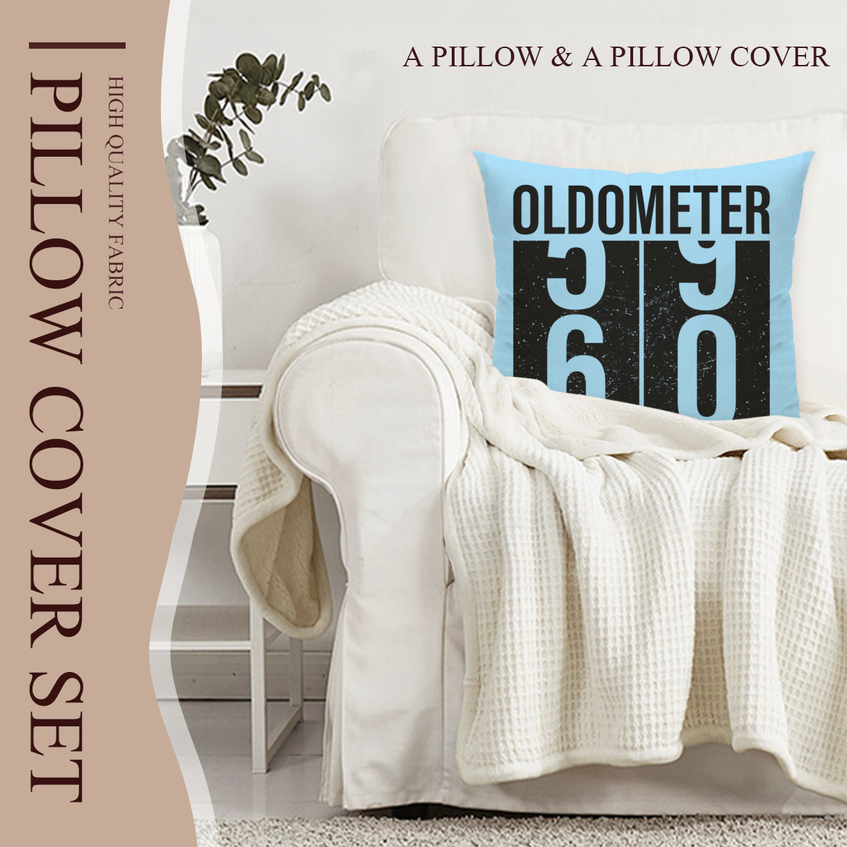 Double Sided Cushion Cover + Pillow Insert - Oldometer 59 Turning 60