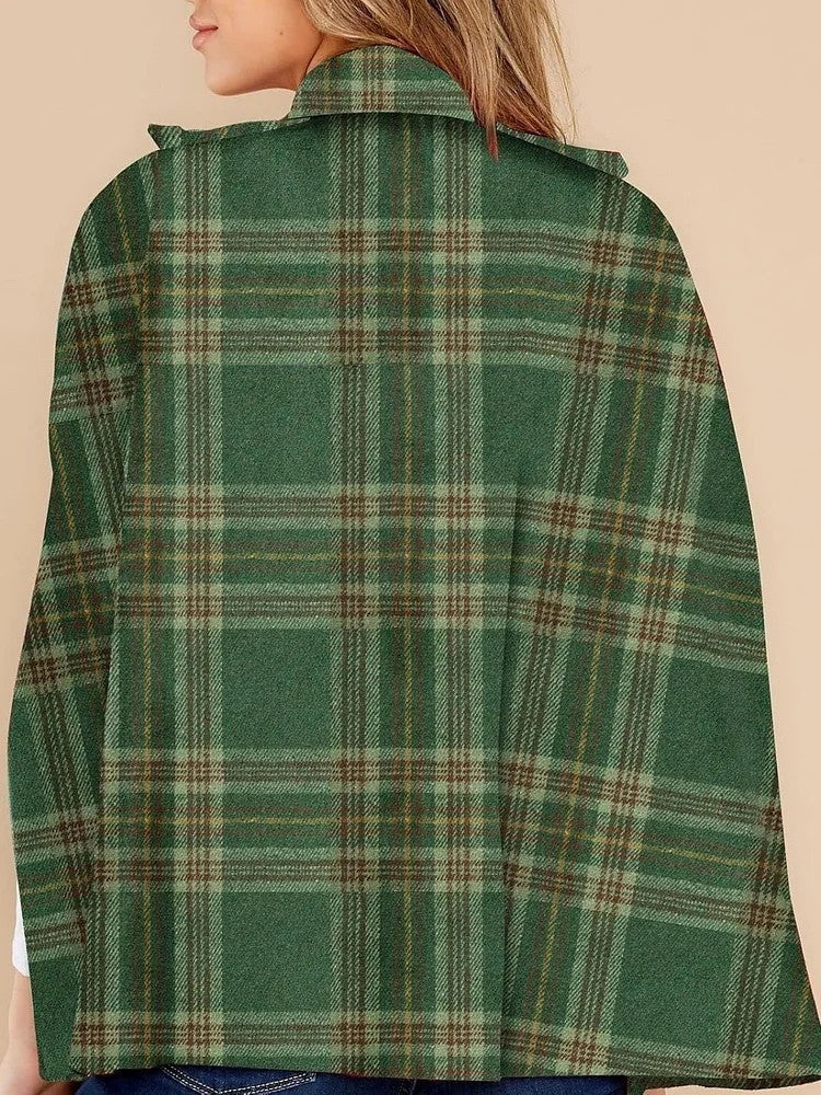 Vintage Plaid Cape Coat | Double-Breasted Fall/Winter Poncho