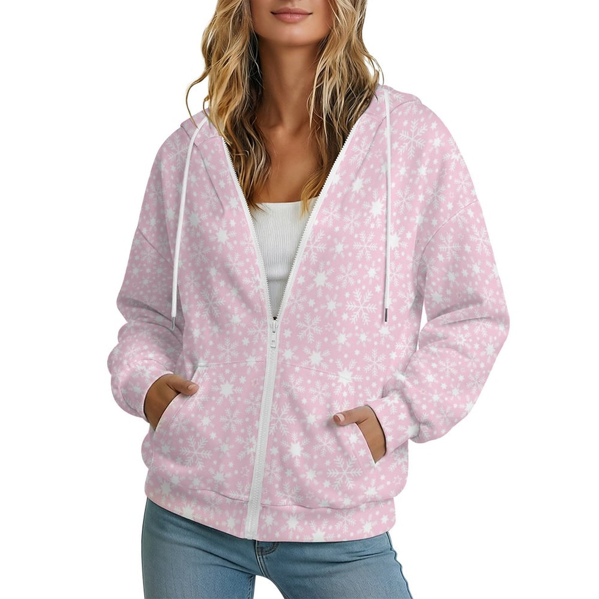 Let it Snow | Women's Full-Zip Hoodie – Soft, Warm & Comfortable Casual Hoodie - Pastels