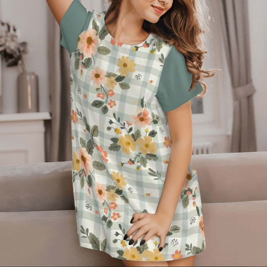 Peach & Yellow Plaid | Comfy Cotton-Feel Nightshirt Women’s Sleepwear – Soft and Easy to Wear