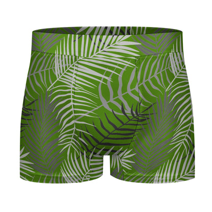 Deep Green Tropical Fern Men's Boxer Briefs w/Elastic Waist Band