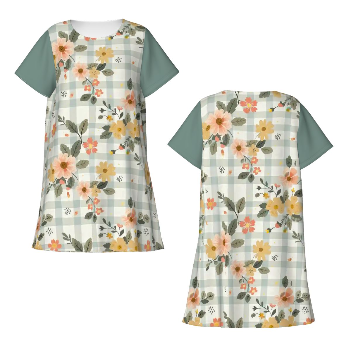 Peach & Yellow Plaid | Comfy Cotton-Feel Nightshirt Women’s Sleepwear – Soft and Easy to Wear