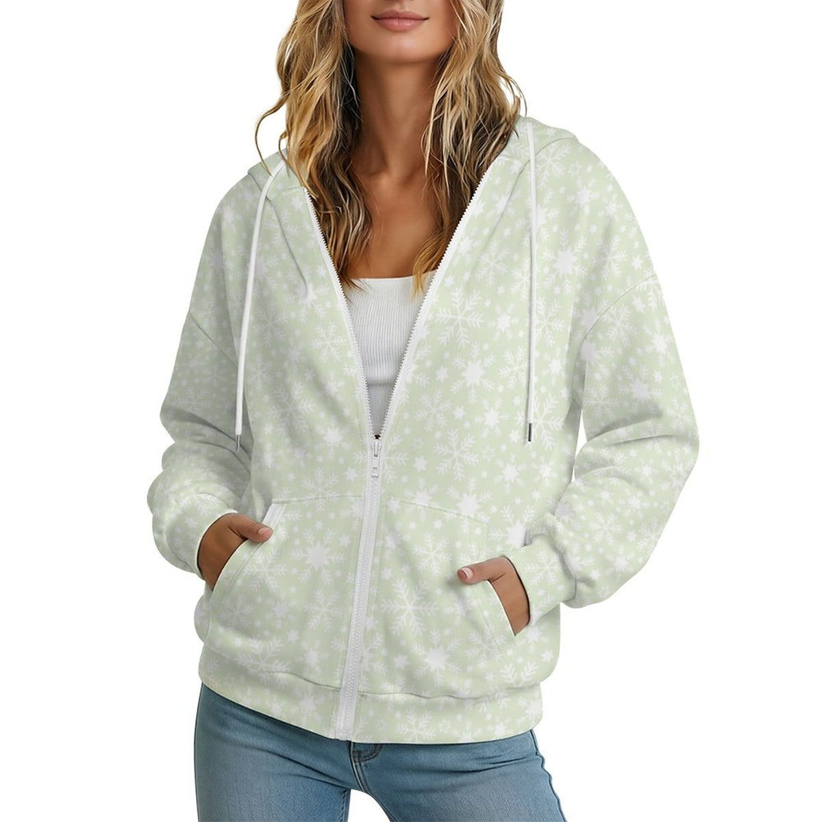 Let it Snow | Women's Full-Zip Hoodie – Soft, Warm & Comfortable Casual Hoodie - Pastels