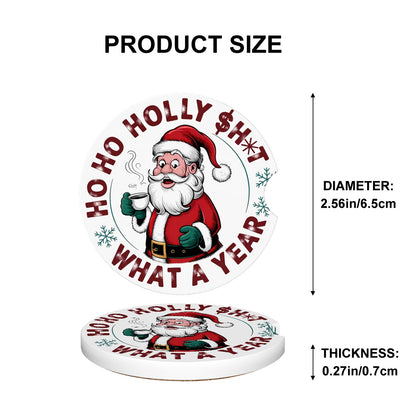 Santa’s Holly $h*t Ceramic Car Coasters – Holiday Humour for Your Ride (Set of 2)