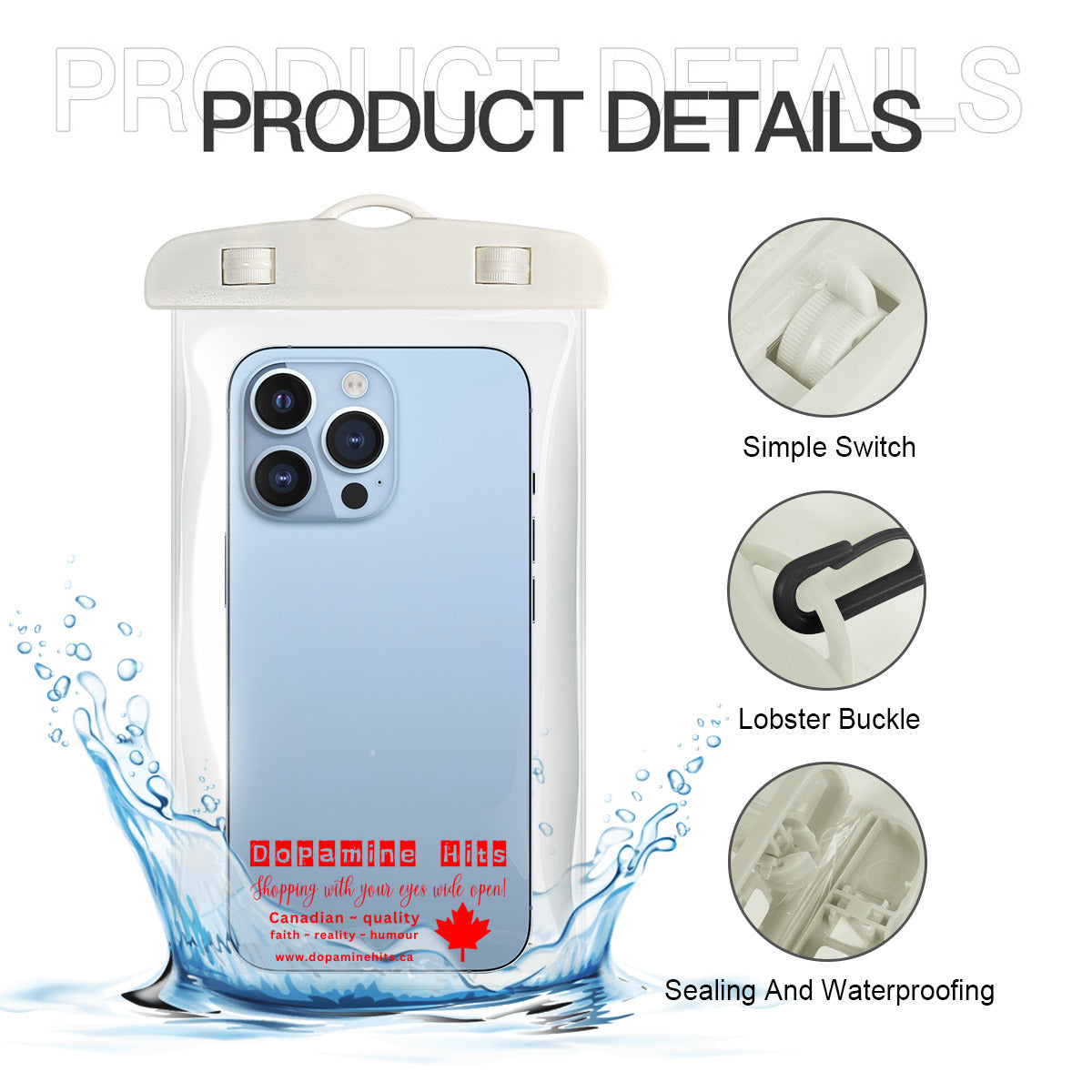 Dopamine Hits - Clear Waterproof Phone Protection Pouch/Case Fits Phones Up To 7.0"