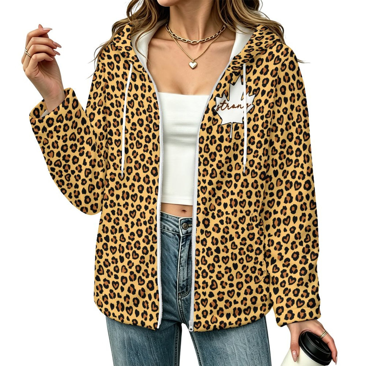 CANADA Strong | 250gsm Fleece Jacket with Hood - Cheetah Print