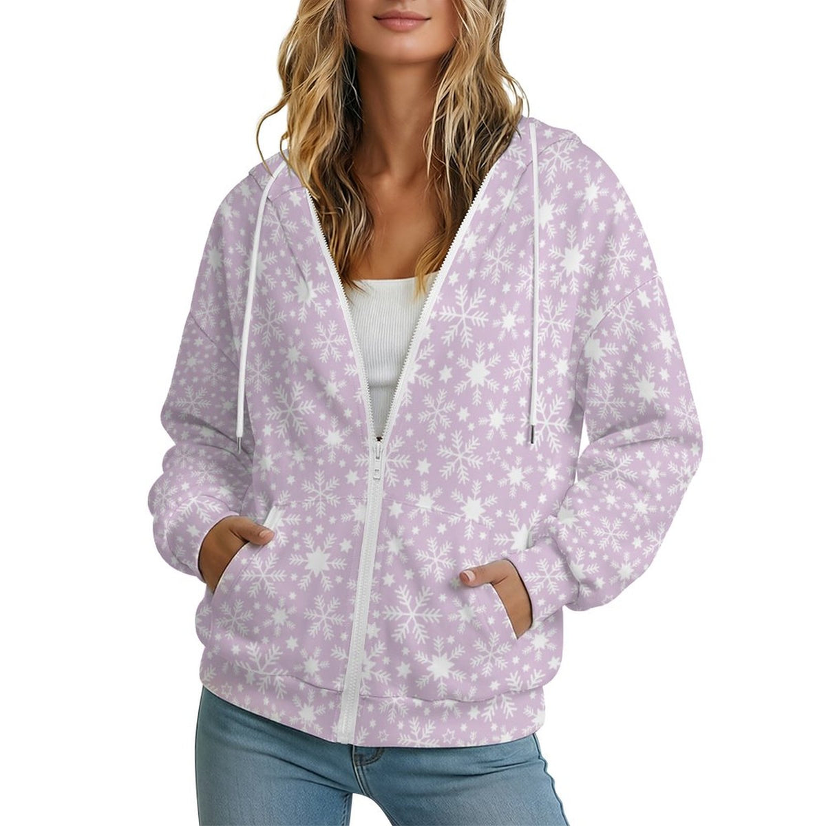 Let it Snow | Women's Full-Zip Hoodie – Soft, Warm & Comfortable Casual Hoodie - Pastels