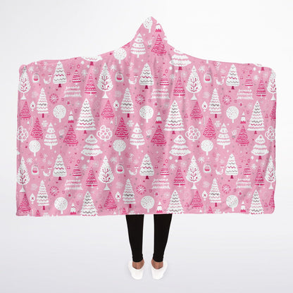 Pink Christmas Trees - Hooded Micro Fleece Blanket – Ultra Soft with Unique Graphics