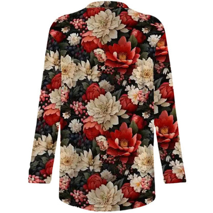 Wintery Florals - Women's Long-Sleeved Cardigan with Pockets - Soft, Stretchy & Stylish