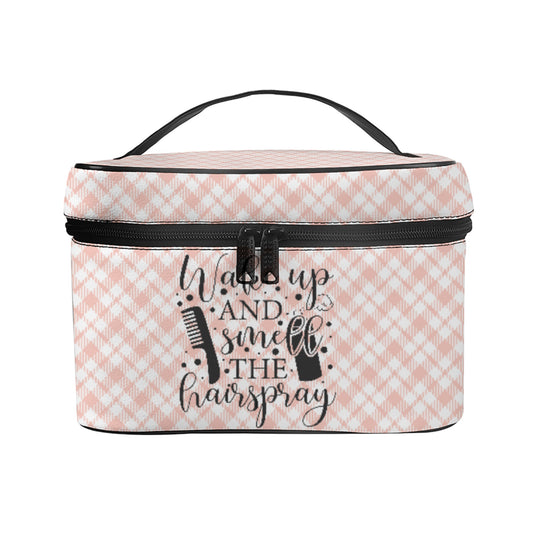 Wake Up & Smell The Hairspray - Peach Buffalo Print Cosmetics Bag
