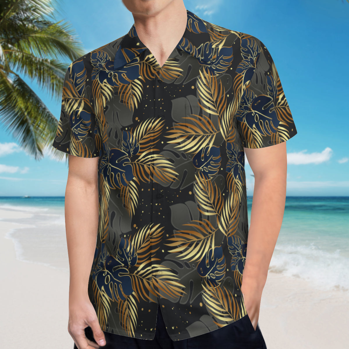 Blue & Gold Tropical Hawaiian Shirt