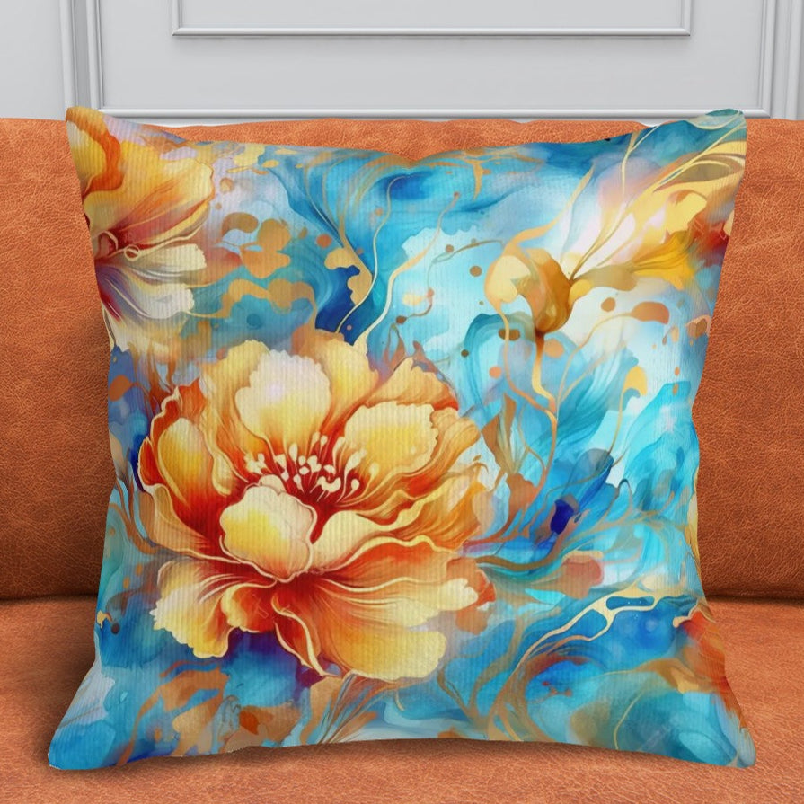 Alcohol Ink Golden Floral - Corduroy Throw Pillow Cover