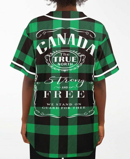 True North Strong and Free Green Plaid Baseball Jersey