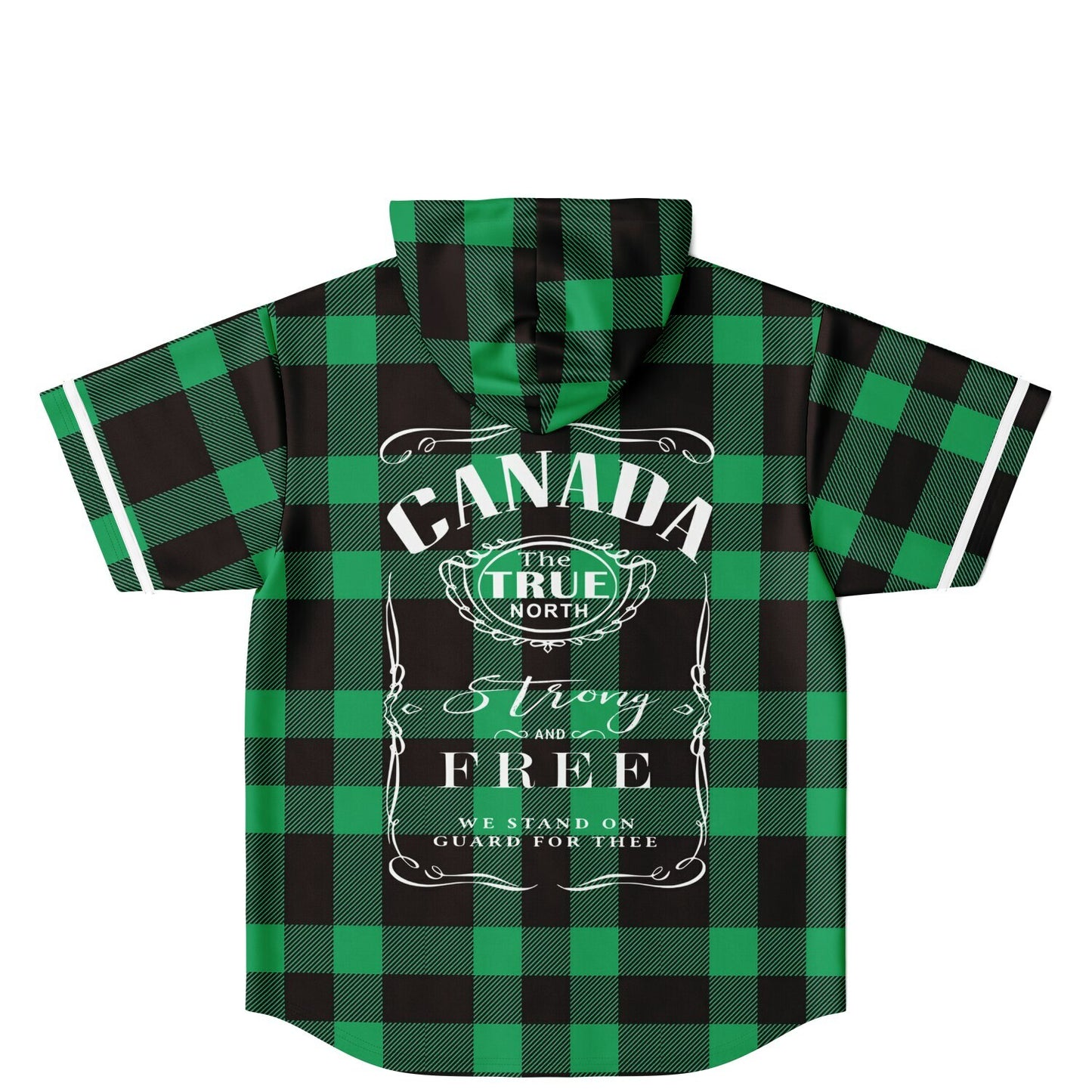 True North Strong & Free Green Plaid Hooded Baseball Jersey