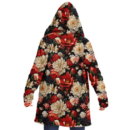 Red Winter Flowers Microfleece Cloak