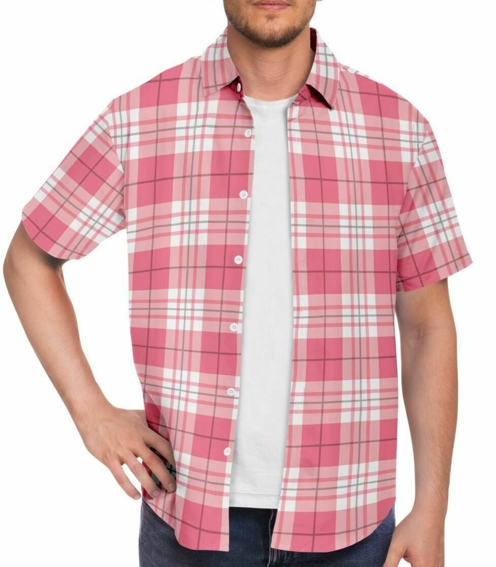 Pink Triple Plaid Short Sleeve Button Down Shirt