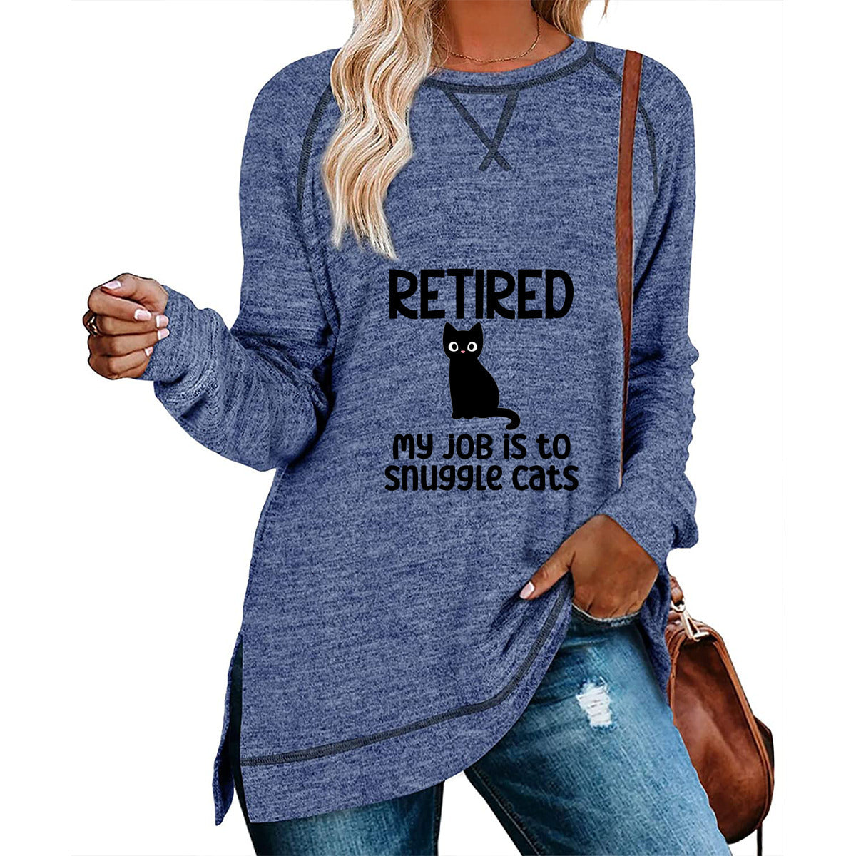 Retired - My Job is to Snuggle Cats - Women's Long Sleeve Raglan Sweater