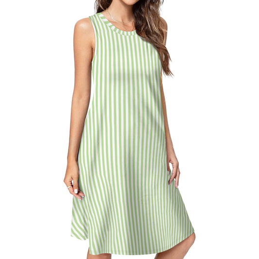 Striped Retro Women's Casual Soft Polyester Dresses - Greens