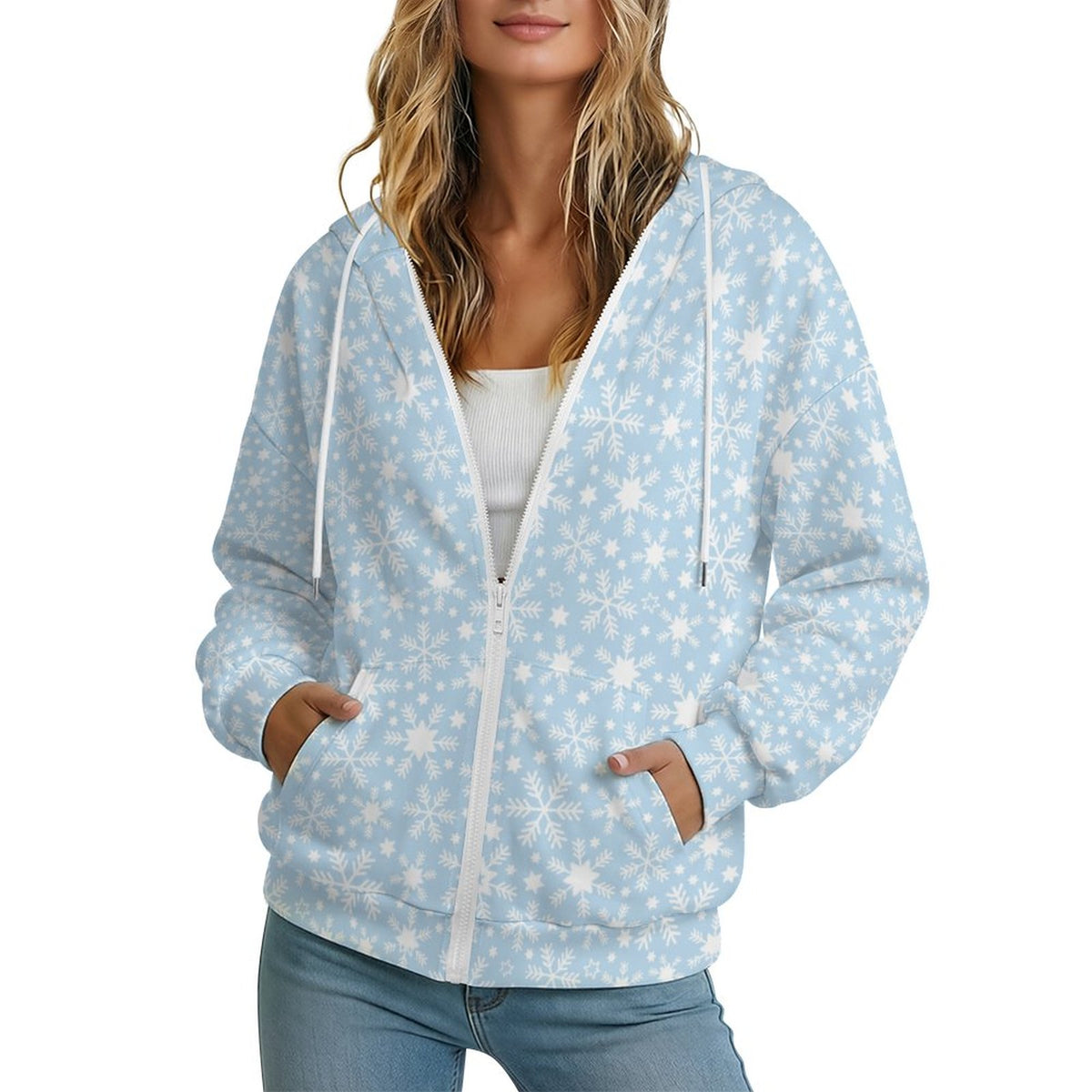 Let it Snow | Women's Full-Zip Hoodie – Soft, Warm & Comfortable Casual Hoodie - Pastels