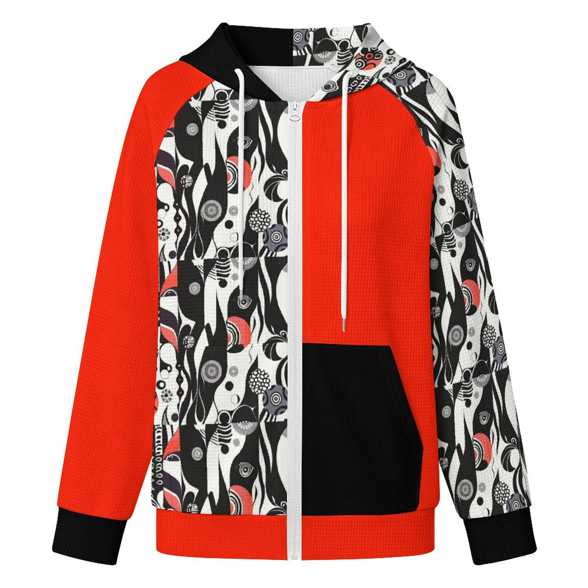 Fun Retro Colour Block | Waffle Hoodie with Zipper