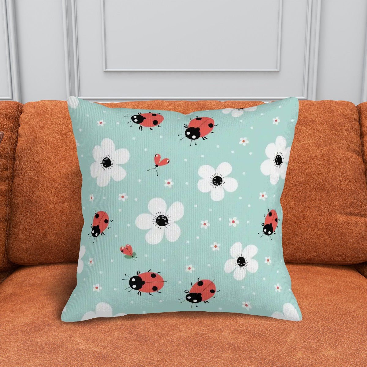 Lovely Ladybugs - Corduroy Throw Pillow Covers (Double-Sided Design)