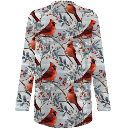 Winter Cardinals - Women's Long-Sleeved Cardigan with Pockets - Soft, Stretchy & Stylish