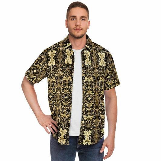 Gothic Gold Short Sleeve Button Down Shirt