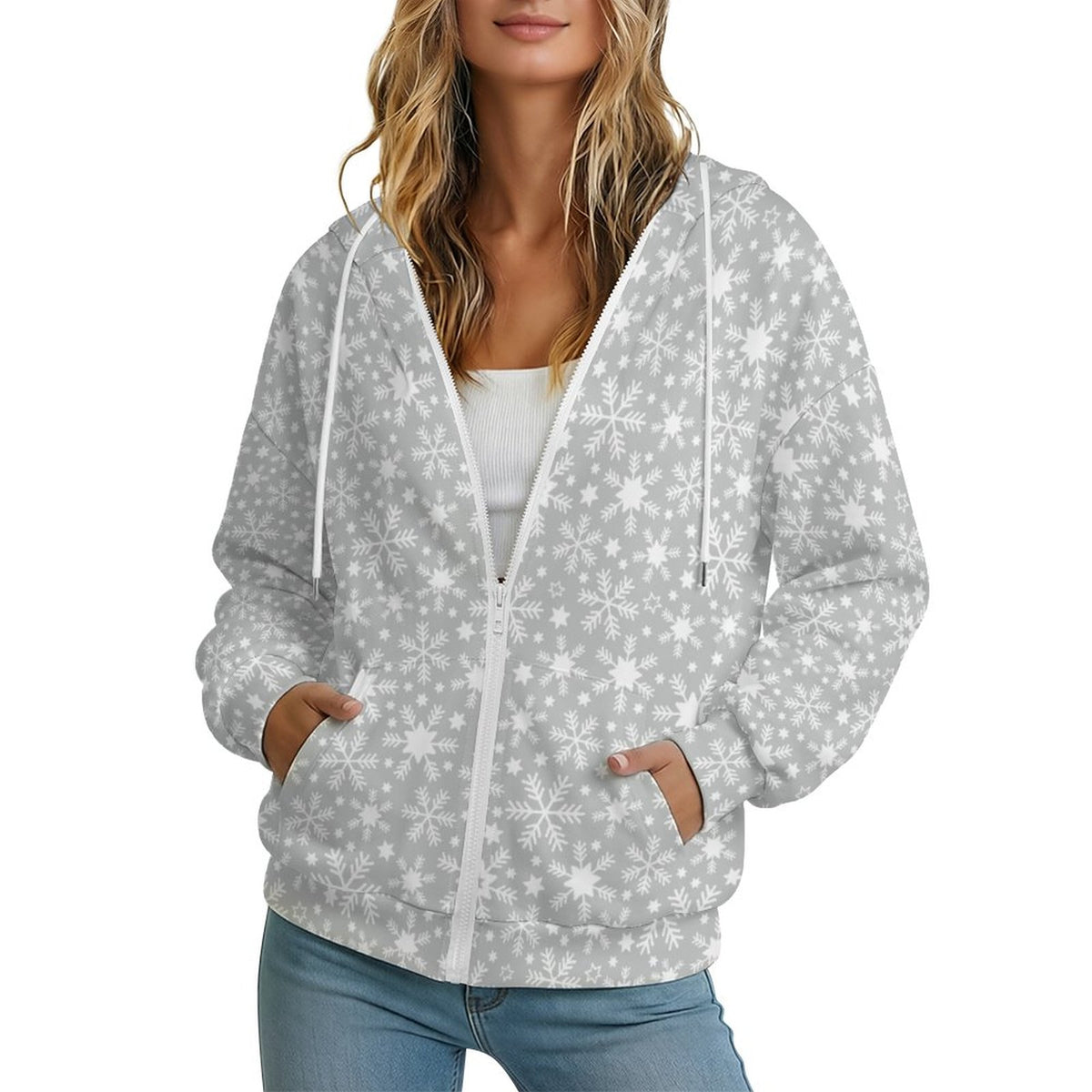 Let it Snow | Women's Full-Zip Hoodie – Soft, Warm & Comfortable Casual Hoodie - Pastels