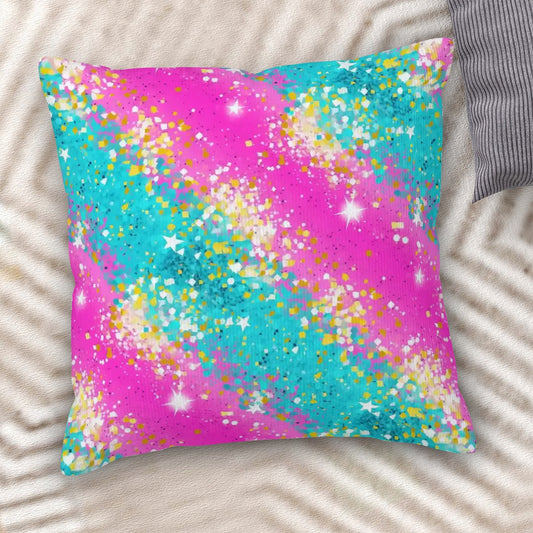 Pink & Teal Glitter - Corduroy Throw Pillow Covers with Core (Double-Sided Design)