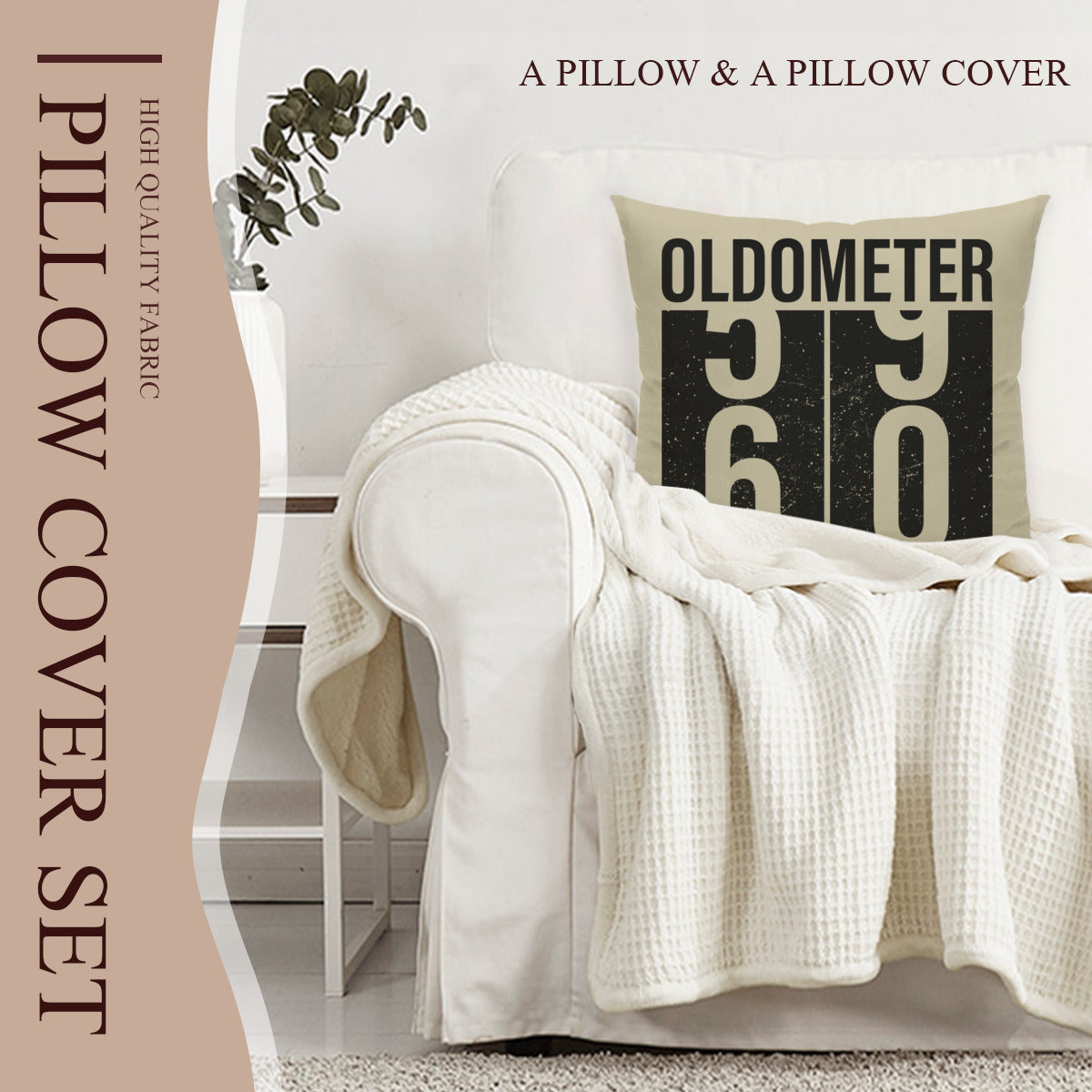 Double Sided Cushion Cover + Pillow Insert - Oldometer 59 Turning 60