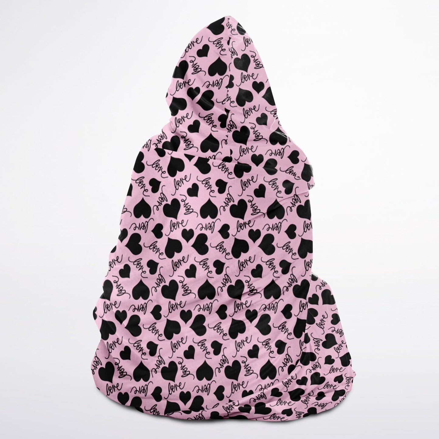 Love Pink & Black Hooded Blanket Micro Fleece - AOP