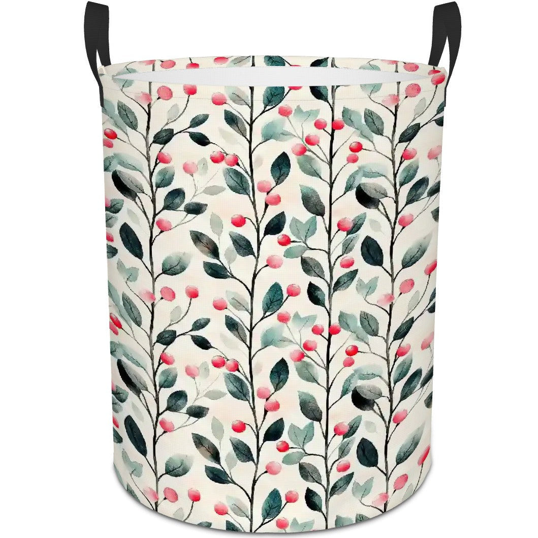 Floral-patterned laundry basket on a white background