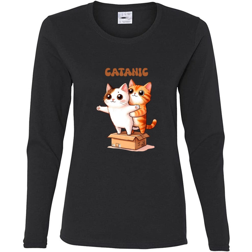 Catanic Cats Women's 100% Cotton Long Sleeve T-Shirt – Fun, Unique, and Comfortable!