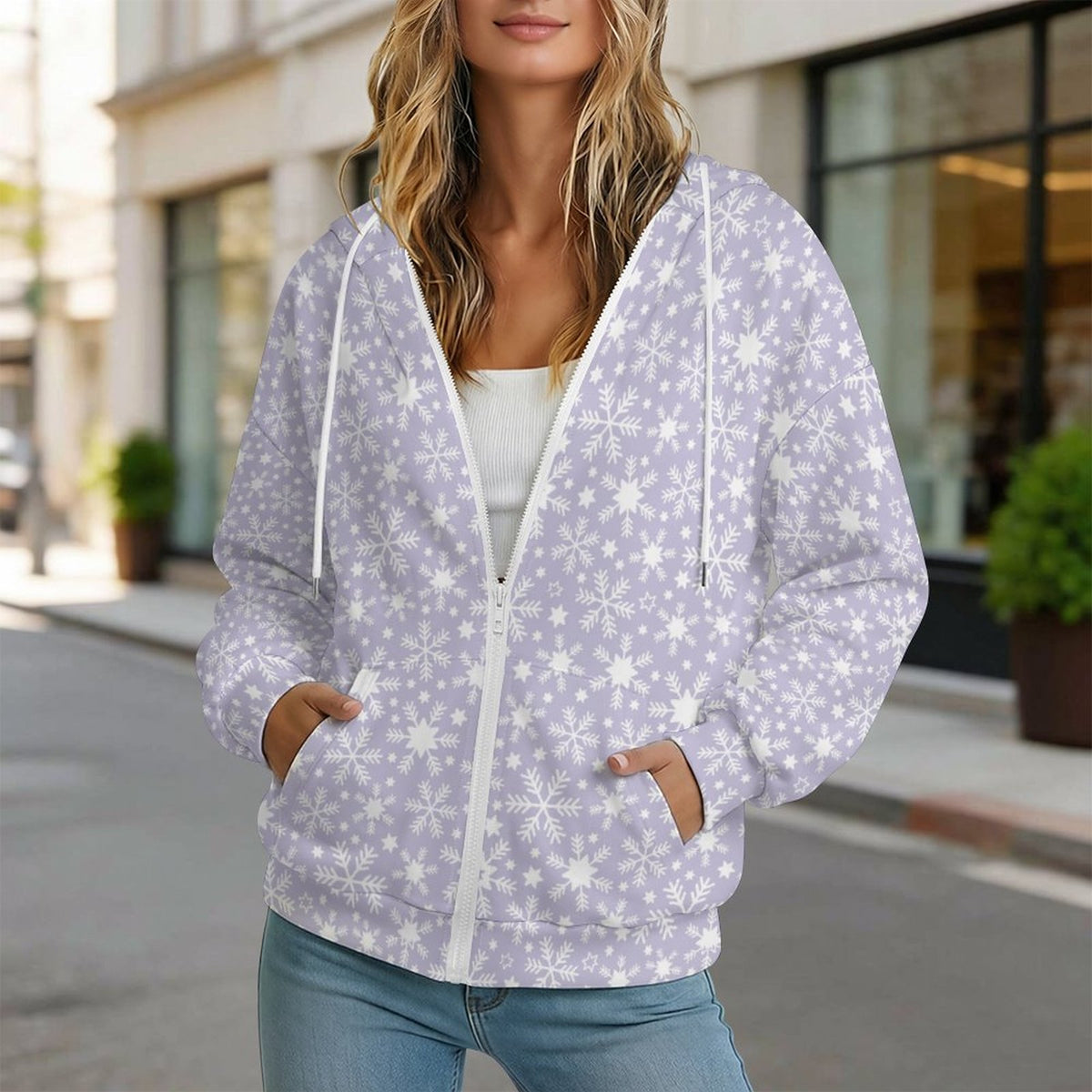 Let it Snow | Women's Full-Zip Hoodie – Soft, Warm & Comfortable Casual Hoodie - Pastels