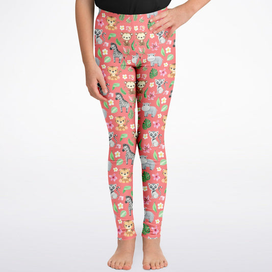 Tropical Animals - Coral Kids Leggings - AOP