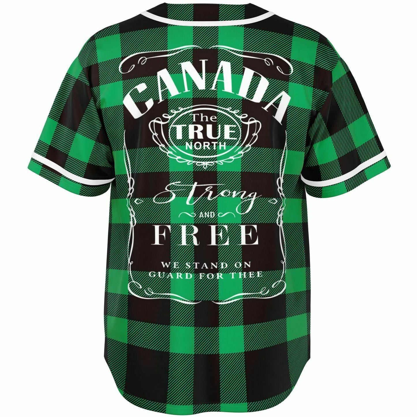 True North Strong and Free Green Plaid Baseball Jersey