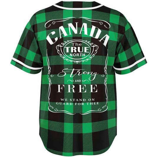 True North Strong and Free Green Plaid Baseball Jersey