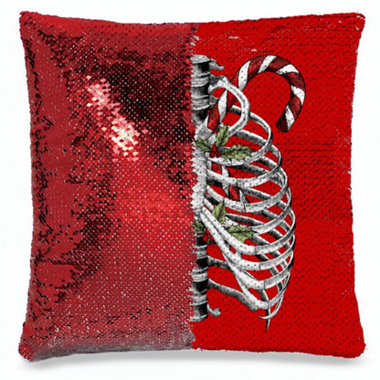 Candy Canes and Bones – Festive Goth Christmas Sequin Pillowcase – Soft, Durable, and Elegant Home Décor