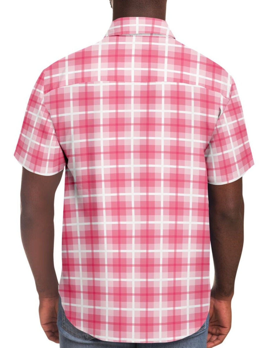 Pink Plaid Short Sleeve Button Down Shirt