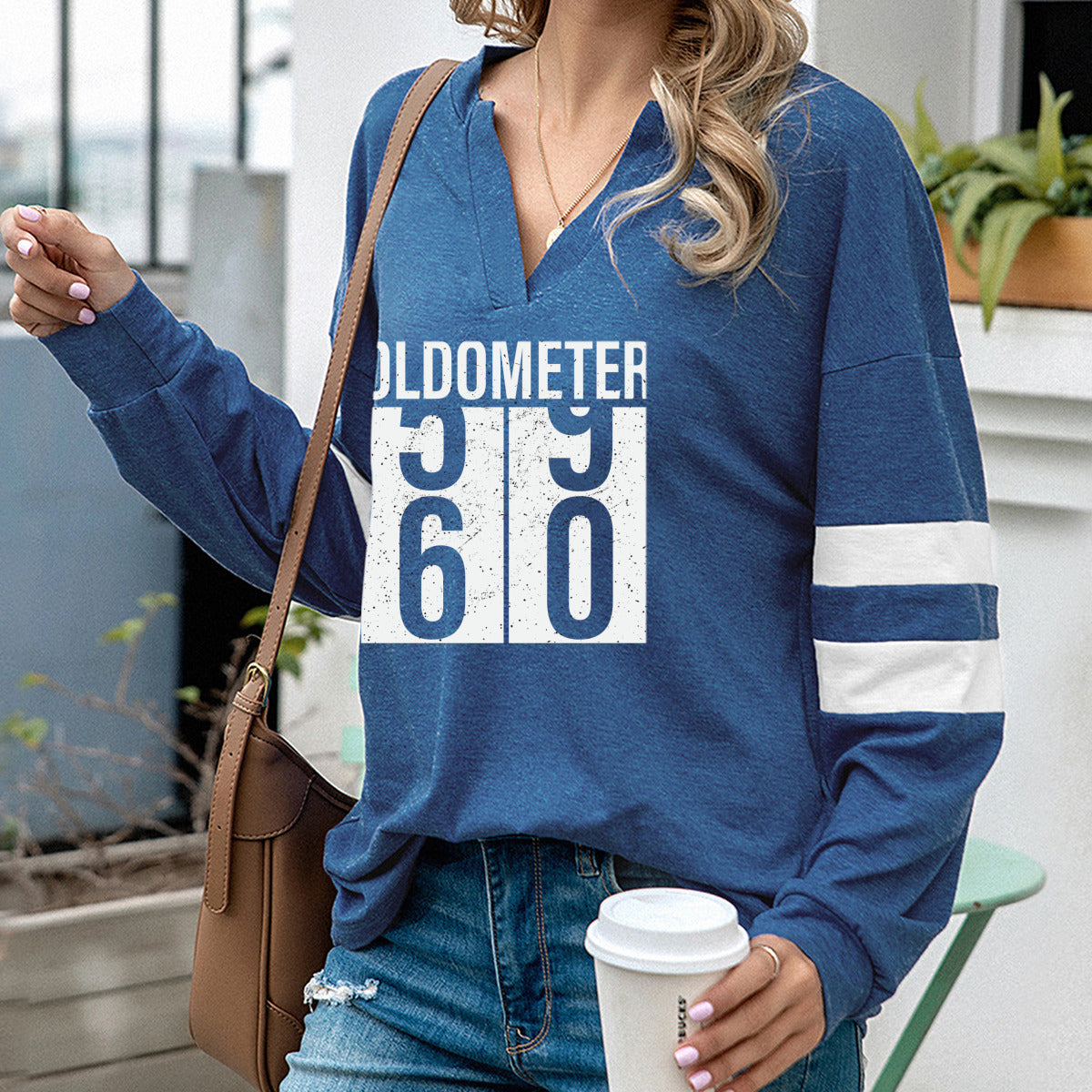 Oldometer 59->60 Fun Women's Casual Loose V-Neck Sweatshirt