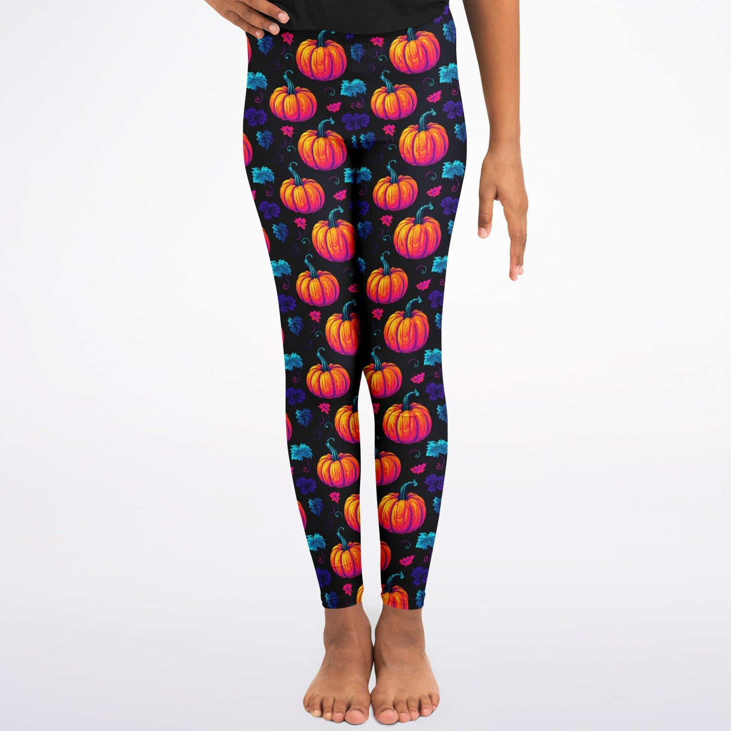 Leggings with colorful pumpkin pattern on a white background