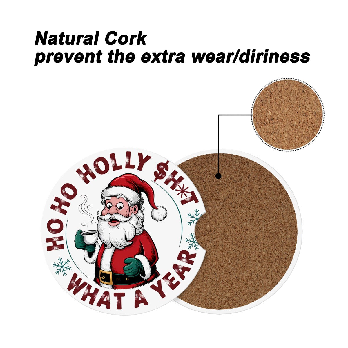 Santa’s Holly $h*t Ceramic Car Coasters – Holiday Humour for Your Ride (Set of 2)