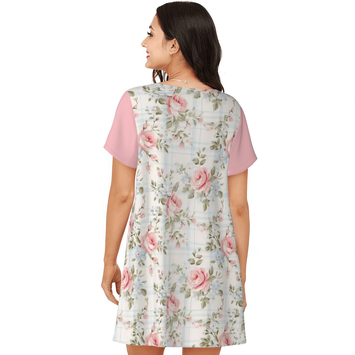 Vintage Flowers Plaid | Comfy Cotton-Feel Nightshirt Women’s Sleepwear – Soft and Easy to Wear