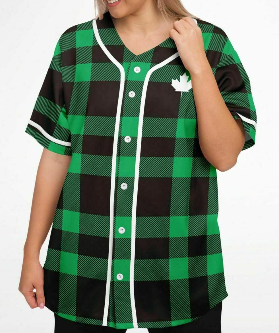 True North Strong and Free Green Plaid Baseball Jersey