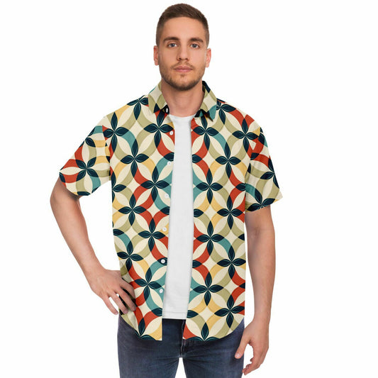 Retro Cross Hoops Short Sleeve Button Down Shirt