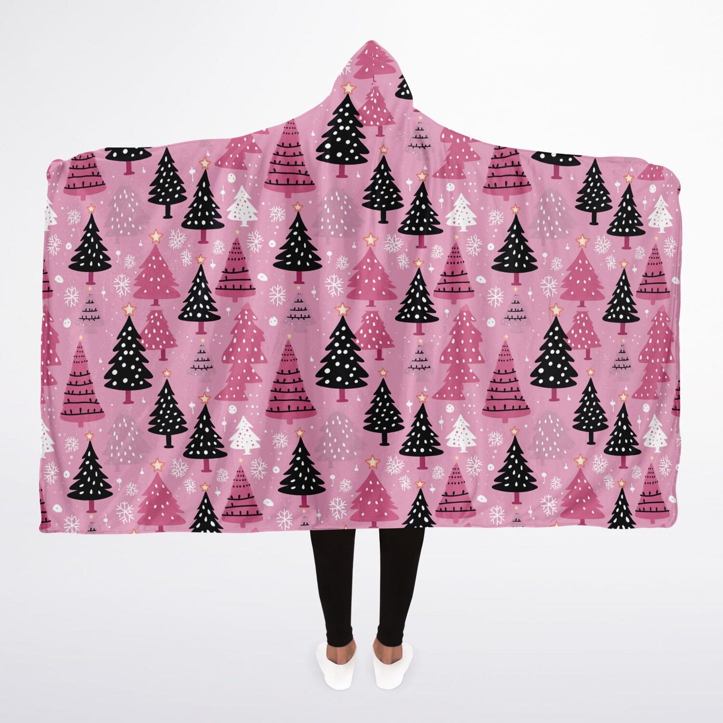 Pink Christmas Trees - Hooded Micro Fleece Blanket – Ultra Soft with Unique Graphics