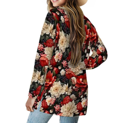 Wintery Florals - Women's Long-Sleeved Cardigan with Pockets - Soft, Stretchy & Stylish