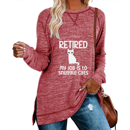 Retired - My Job is to Snuggle Cats - Women's Long Sleeve Raglan Sweater