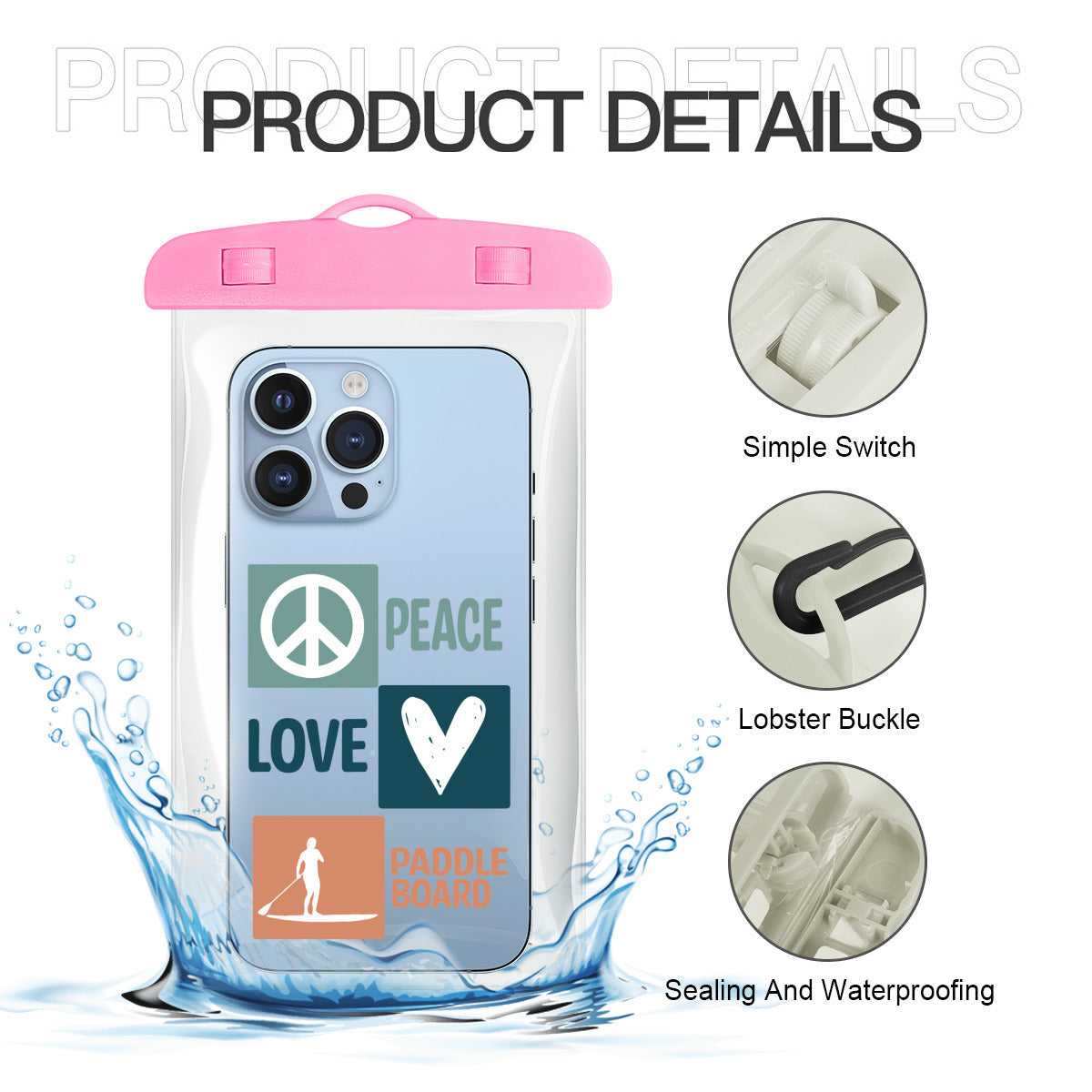 Peace Love Paddle Board - Clear Waterproof Phone Pouch Case | PVC